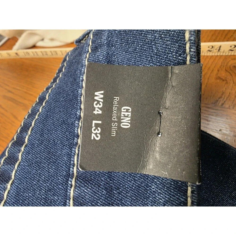 NWT True Religion Jeans Geno Big T Flap Slim Medium Lagoon Wash 34 x 32 Blue